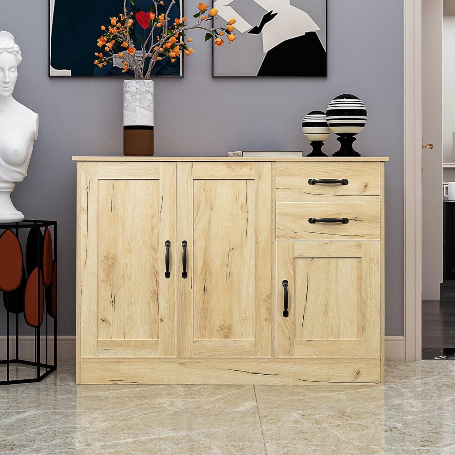 GIA Home Furniture Series Modern Wood Buffet Sideboard with 2 Doors and Drawers-Entryway Serving Storage Cabinet-Dining Room Console, 43.3 Inch, Oak Finish