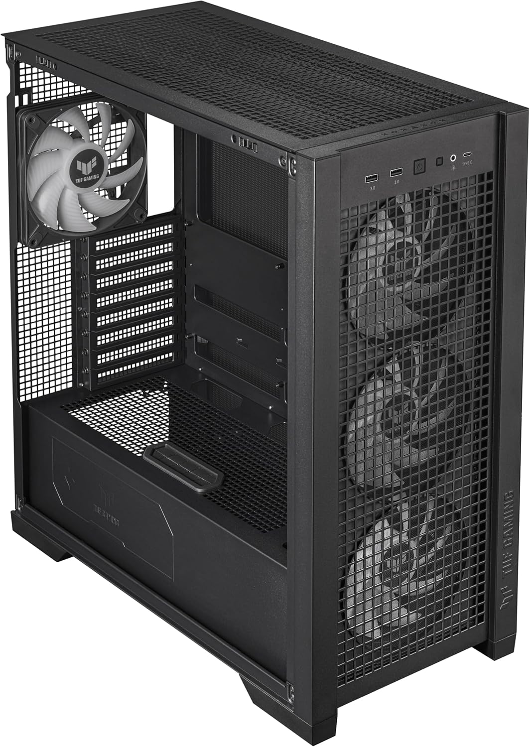 ASUS TUF Gaming GT302 ARGB ATX Mid-Tower PC Case – Four 140 x 28 mm ARGB Fans for High Airflow, Interchangeable Tempered Glass or Mesh Side Panels, Supports BTF Hidden-Connector Motherboards | Black