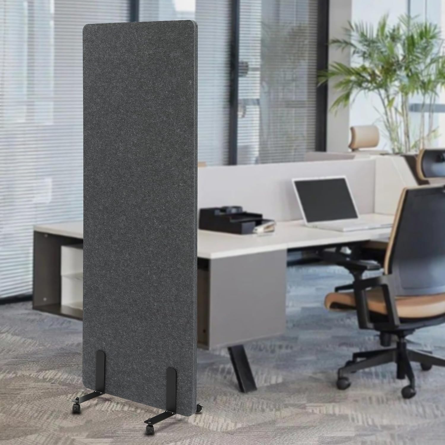 Freestanding 24" x 66" Noise Reducing Acoustic Room Wall Cubicle Divider Office Partition Stand-Alone Panel,Dark Gray