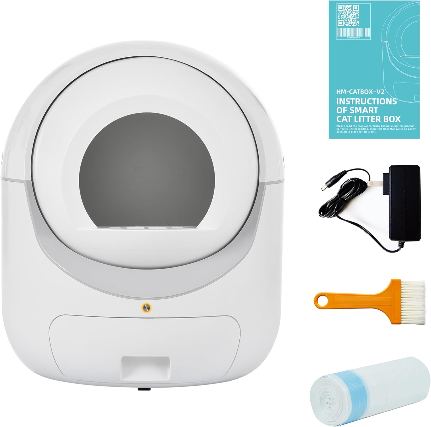 Self Cleaning Cat Litter Box, Anti-Pinch/Odor-Removal Design Large Automatic Cat Litter Box, Cat Litter Box for Multiple Cats with Garbage Bags/Brush, All Litter Can Use, Easy Clean, Smart App Control