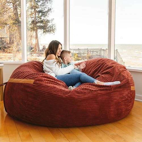 Big Joe Fuf XXL Foam Filled Bean Bag Chair with Removable Cover, Deep Terracotta Corded Plush, 6 feet Giant