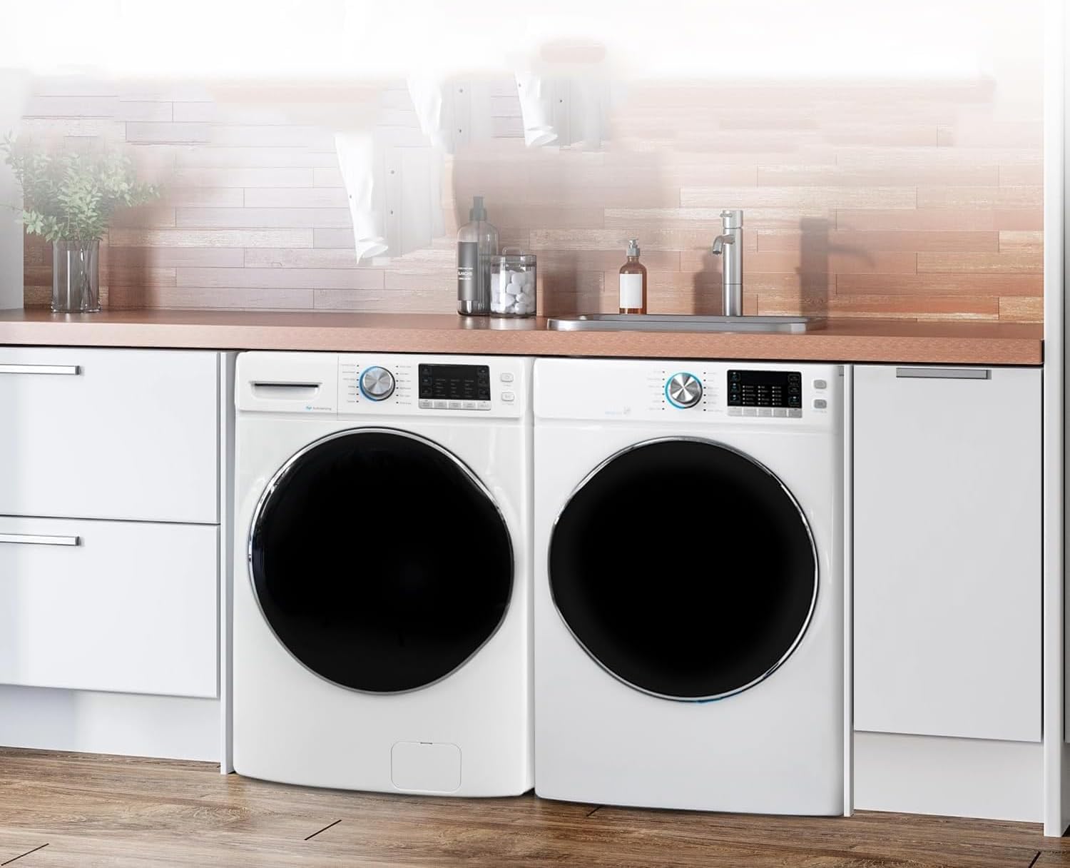 SMETA Stackable Washer And Dryer Combo, Electric Stacked Washer Dryer Set, 4.5 Cu. Ft Washing Machine Front Load + 8.0 Cu.Ft Clothes Dryer Machine