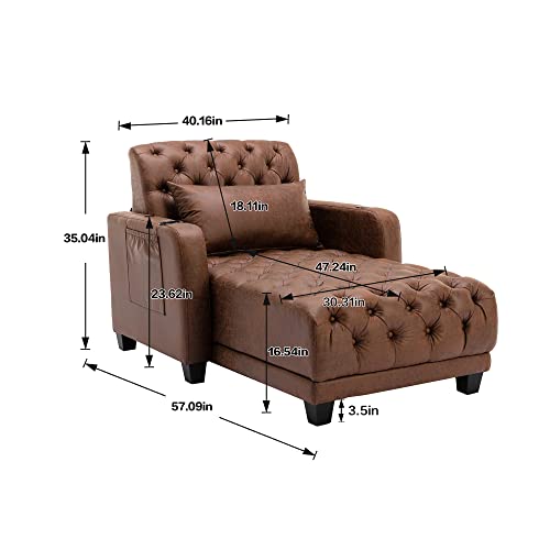 Indoor Oversized Chaise Lounger, Chaise Indoor Convertible Bed with Wireless Charging, Modern Indoor Polyester Upholstered Sofa Recliner Lounge Chair, Chaise Sofa Bed (Dark Grey)
