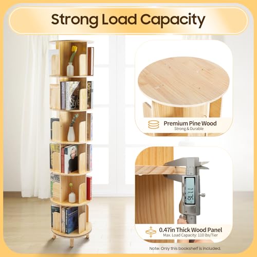Rotating Bookshelf, 360 Display 4 Tier Floor Standing Bookcase Storage Rack for Kids&Adult, Corner Bookshelf, Wood Narrow Book Shelf Organizer for Bedroom, Living Room, Study Room, (4 Tier)