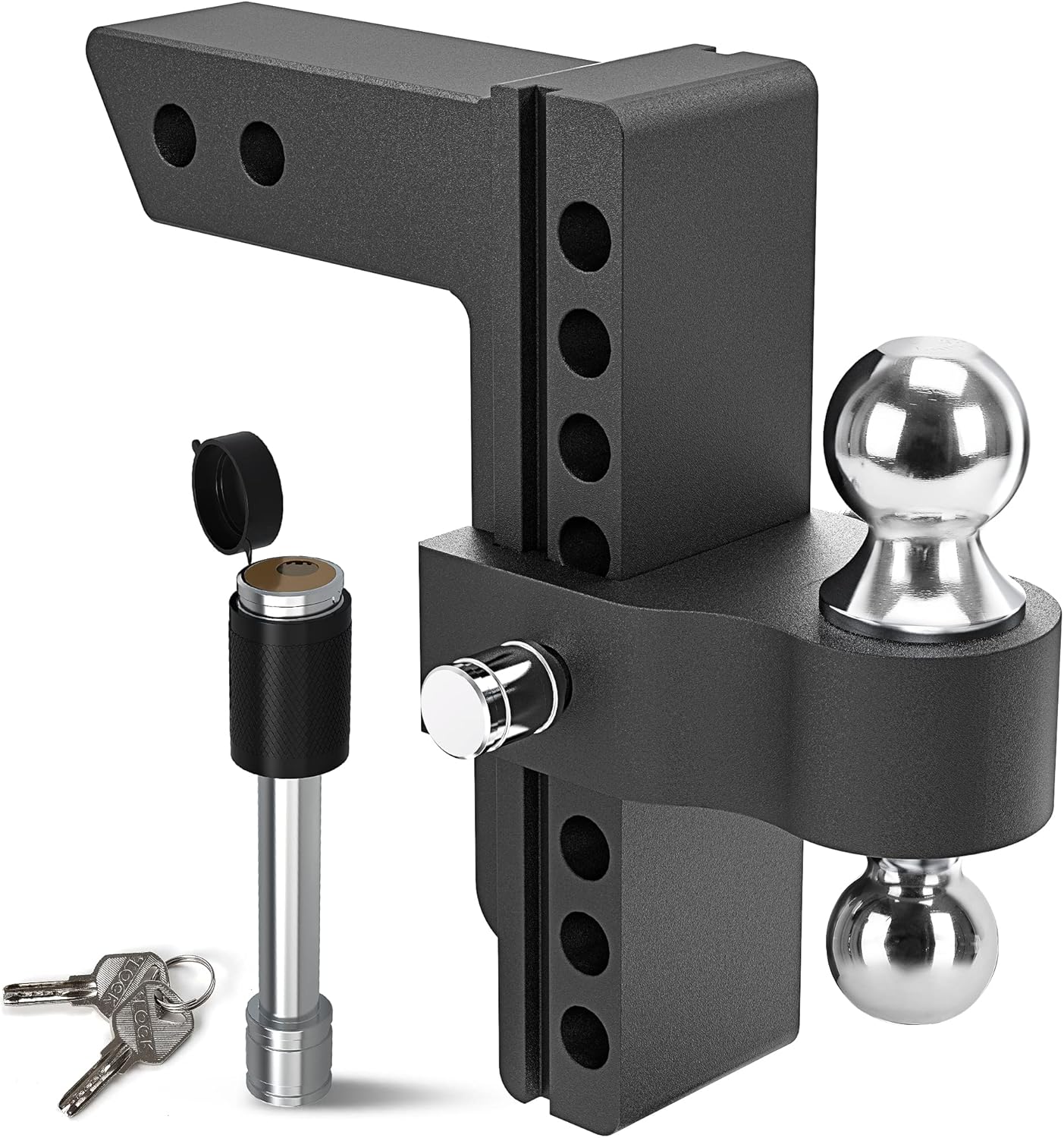 YITAMOTOR Adjustable Trailer Hitch Ball Mount, Fits 2-Inch Receiver, 10-Inch Drop Hitch w/Forged Aluminum Shank, 2-Inch and 2-5/16-Inch Combo Stainless Steel Tow Balls with Double Pin Key Locks, Black
