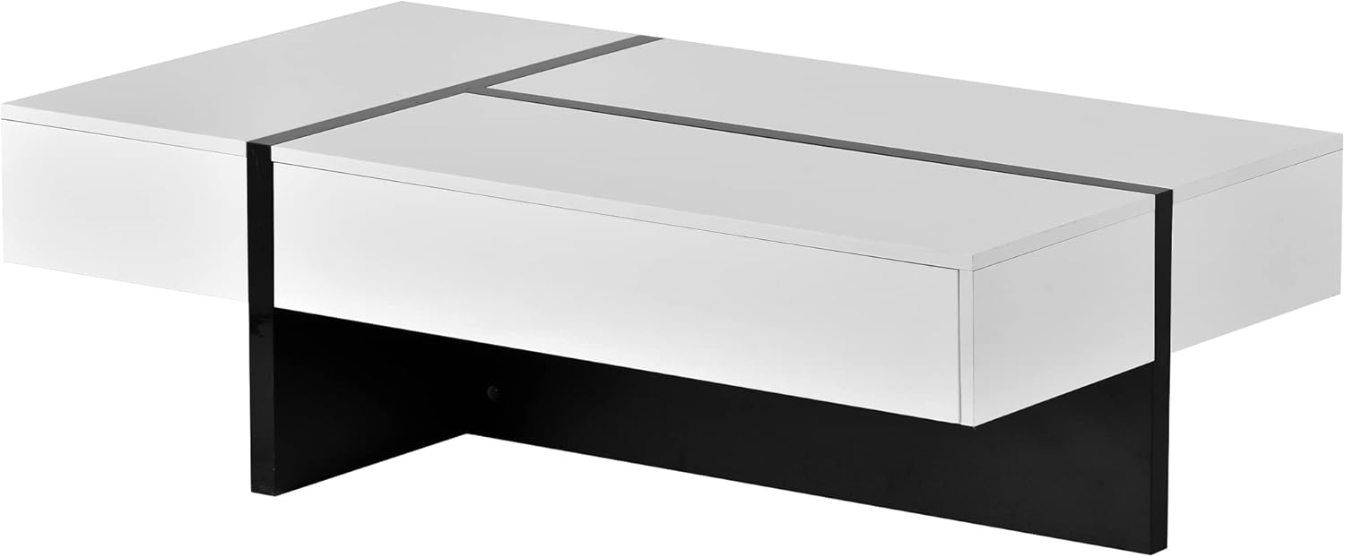 Merax Contemporary Rectangle Coffee Table, Modern High Gloss Surface, Living Room Furniture, White and Black
