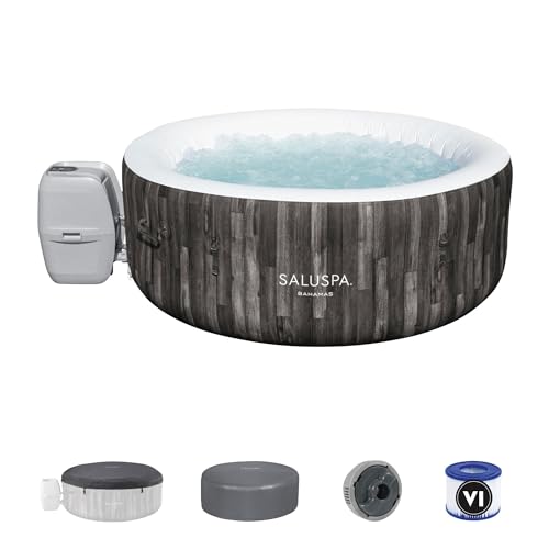 Bestway SaluSpa Cancun AirJet 2 to 4 Person Inflatable Hot Tub, 71 x 26 Inch Round Portable Outdoor Spa with 120 Soothing Jets and Cover, Gray