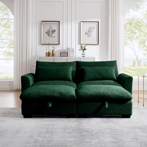 Ottomans for Modular Sectional Sofa, Corduroy Deep Seat Couch Ottomans Footrest to Combine with 2 Seater Sofa, 3 Seater Sofa and 4 Seater Sofa, Brown