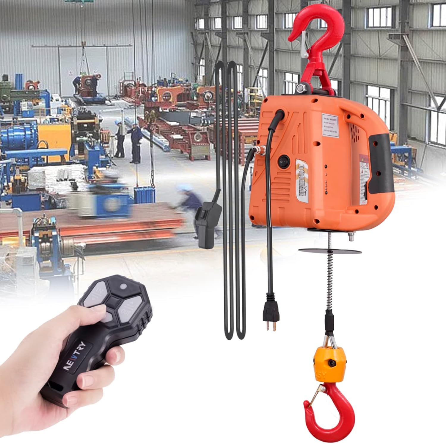 Portable Electric Hoist Winch, 3-in-1 Electric Hoist Winch 1100lb 1500W 110V 120V Power Winch Crane with Remote Control 25 Feet lifting height Lift 16ft/min