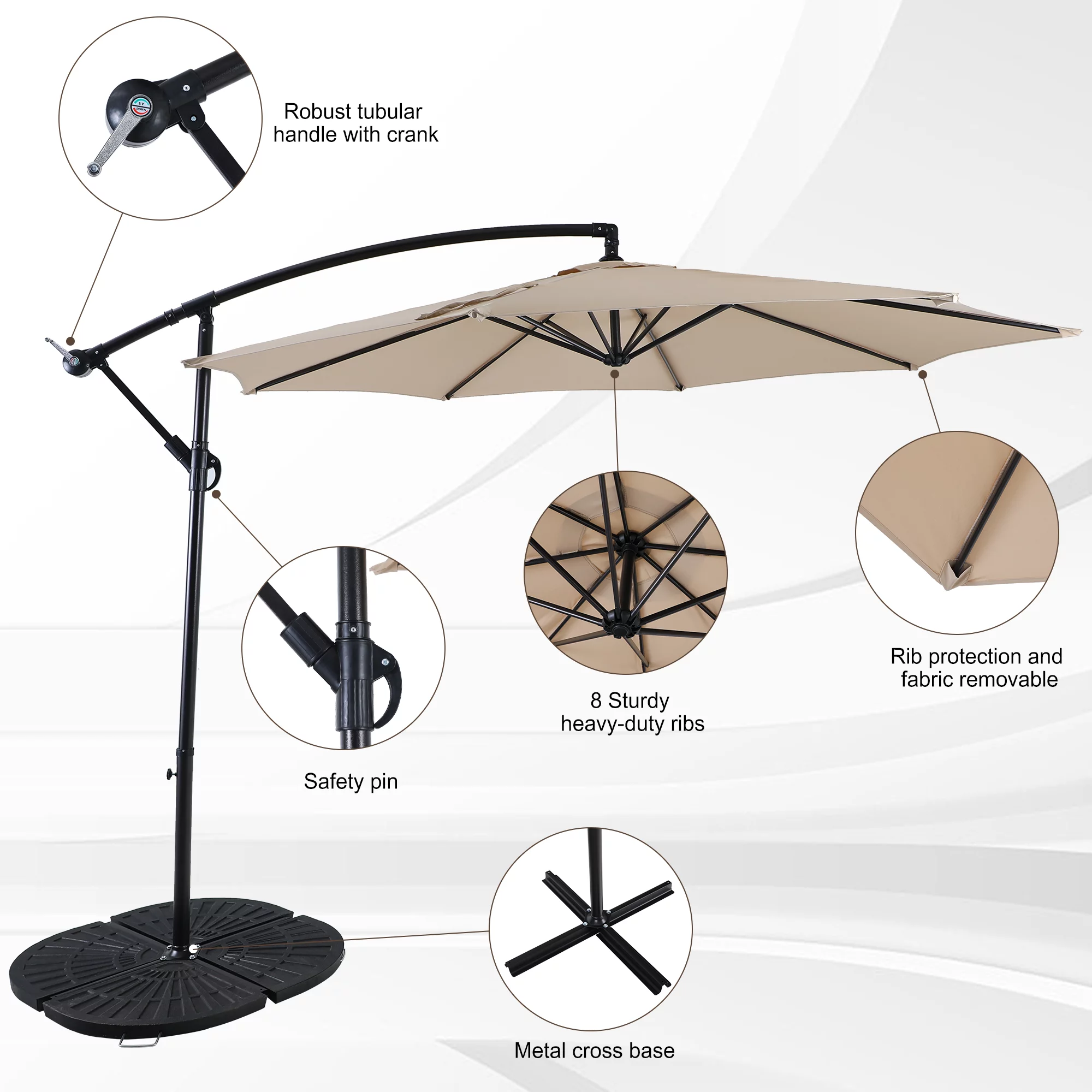 MF Studio 10ft Patio Offset Cantilever Umbrellas with 8 Steel Ribs and Crank Handle Beige
