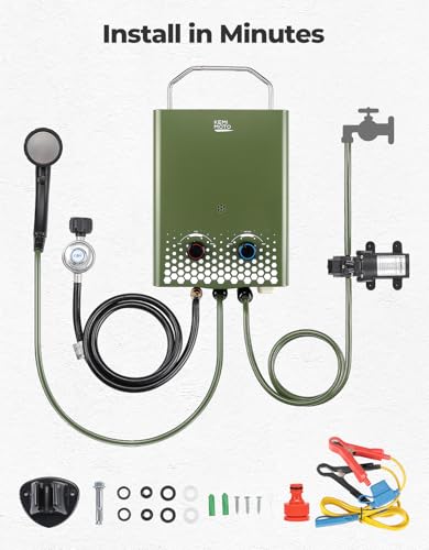KEMIMOTO propane tankless water heater outdoor，1.32Gpm 34000 BTU Camping Portable Water Heater，Easy Installation, Lightweight for Taking，Suitable For Rv/Camping/Cabin
