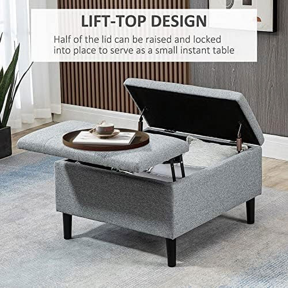 RUNFAYBIU 30" Square  Ottoman  Upholstered Ottoman Coffee Table with Lift Top  Button Tufted and Wood Legs  Accent Footstool for Living Room  Light Grey