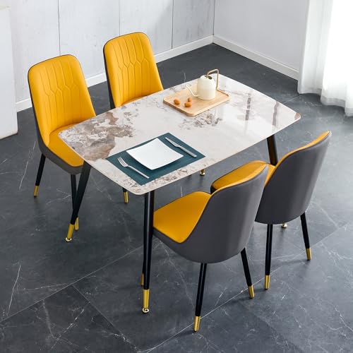 Marble Sintered Stone Dining Table, 50" Oval White Dining Table with Sintered Stone Table Top and Metal Legs, Faux Marble Kitchen Table for 4 People, Fade and Scratch Resistant, Table Only