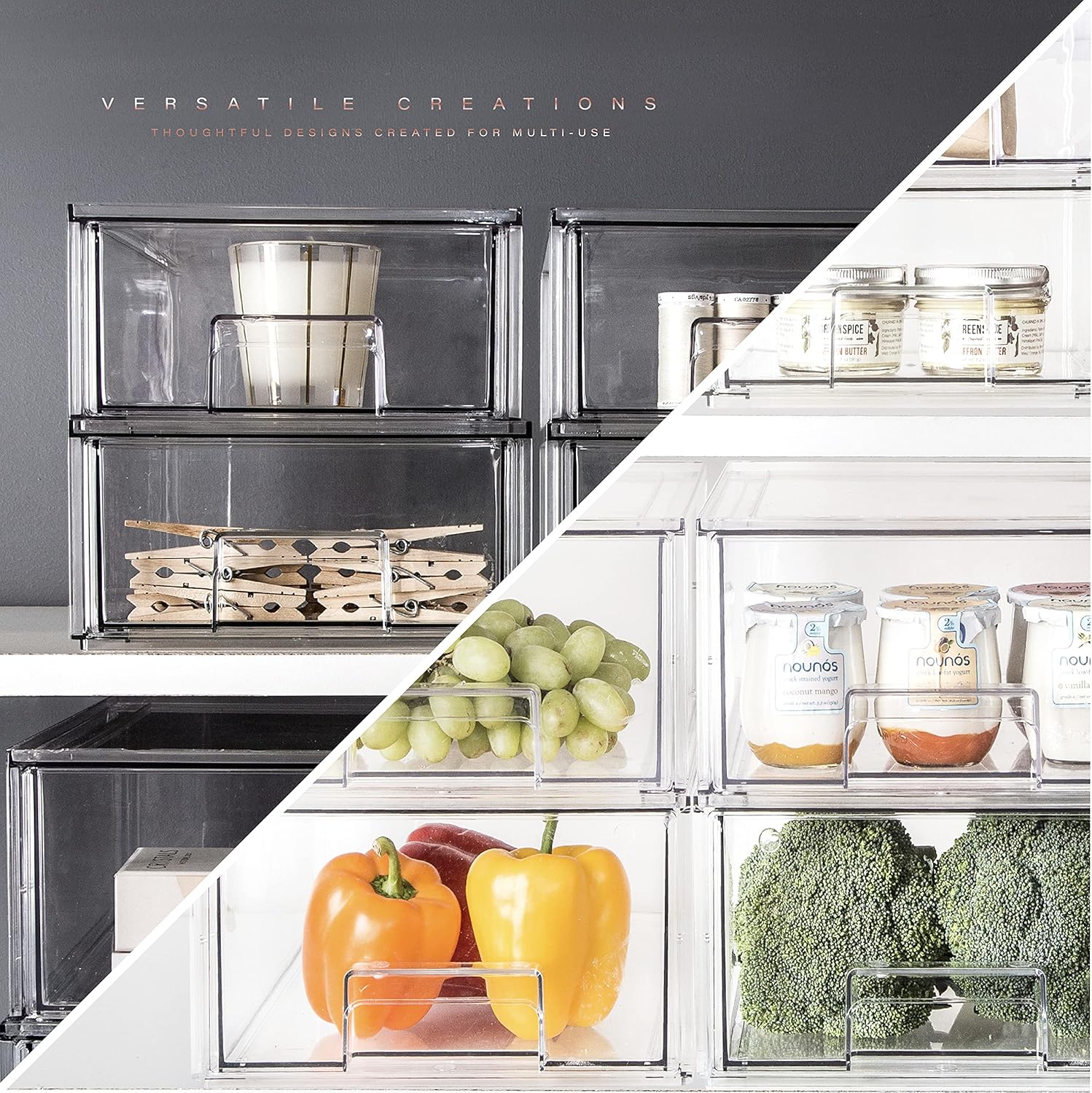BINO | Stackable Plastic Storage Drawers, Small | THE CRATE COLLECTION | Multi-Use Storage Bins with Drawers | BPA-Free | Pantry Organization | Home Organization | Fridge Organizer | Freezer Organizer