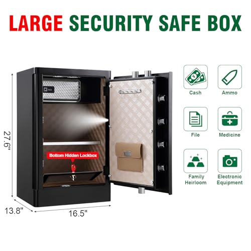 7.2 Cu ft Extra Large Biometric Home Safe Fireproof Waterproof, Anti-Theft Touch Screen Fingerprint Home Security Safe Box With Hidden Compartment, Separate Lock Box and Led Light (TC80)