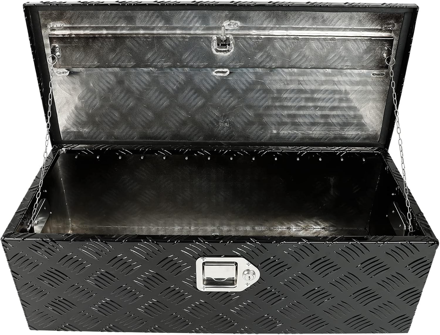 18X17X17.75 Black Aluminum 5 Bar Tread Tool Box Truck Car Outdoor Trailer Pickup Underbody Toolbox,RV Storage Organizer，Underbed Tools Organizer W/Lock Latch w/Keys