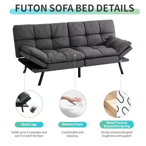 MUUEGM Futon Convertible Sofa Bed,Adjustable Backrest Armrests Sofas Couch,Memory Foam Modern Loveseat Sofa Take a Nap for Apartment,Bed Room,Living Room,Office,Small Space Brown