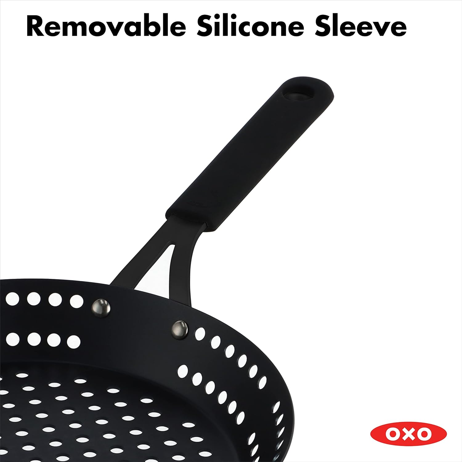 OXO Obsidian Pre-Seasoned Carbon Steel Induction Safe 12 Outdoor Frying Pan/Skillet with Silicone Sleeve, Black
