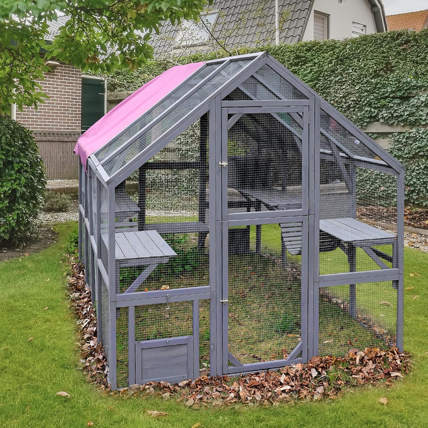 Large Catio Outdoor Cat Enclosure with Large Enter Door and Waterproof,Bridges,Small Houses,Roof Coverd,Cat House 110 Inch for Multiple Cats
