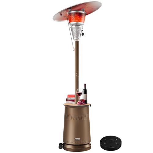 50,000 BTU Patio Heater for Outdoor Use With Adjustable Heat Focusing Top, Propane Patio Heater with Wheels, Stainless Steel Burner for Porch Garden Commercial Residential, Dark Brown