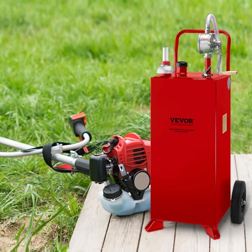 VEVOR Fuel Caddy 30 Gallon, Fuel Storage Tank with Wheels, Portable Gas Caddy with Manual Transfer Pump, Gasoline Diesel Fuel Container for Cars, Lawn Mowers, ATVs, Boats & More, Red