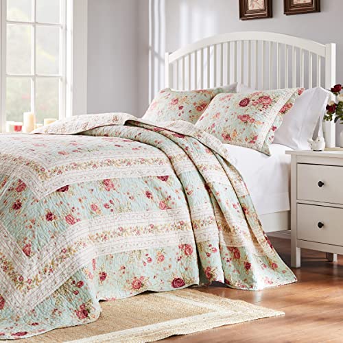 Greenland Home Antique Rose 100% Cotton Shabby Chic Bedspread Set, 3-Piece King, Blue