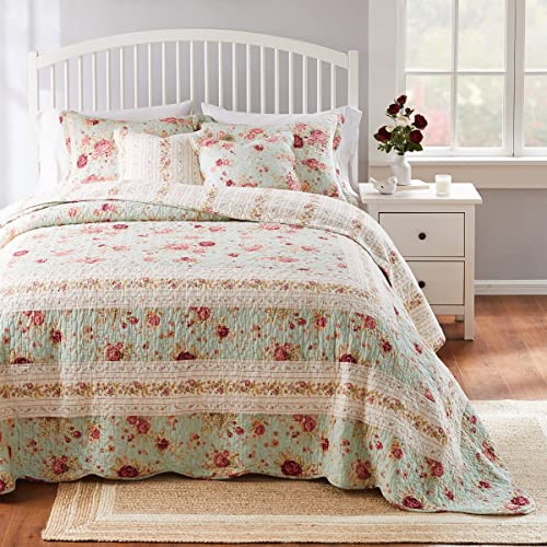 Greenland Home Antique Rose 100% Cotton Shabby Chic Bedspread Set, 3-Piece King, Blue