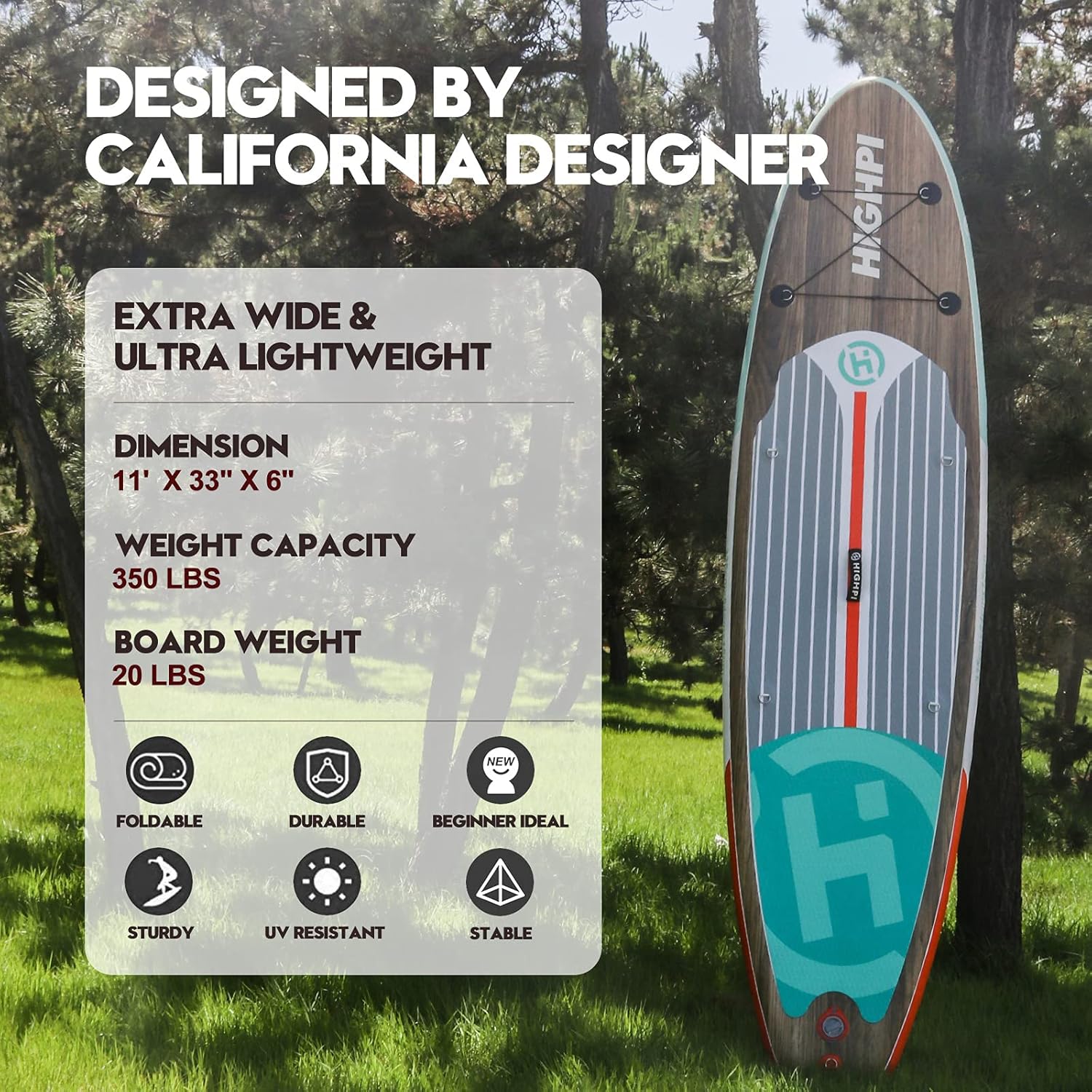 Highpi Inflatable Stand Up Paddle Board with Premium SUP Accessories, Backpack, Wide Stance, Surf Control, Non-Slip Deck, Leash, Paddle and Pump, Standing Boat for Youth and Adult