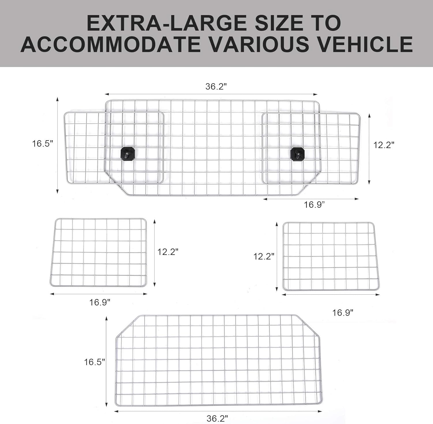 SNUGENS Dog Barrier for SUVs, Cars and Vehicles, Smooth Designed Wire Mesh Pet Barrier, Heavy-Duty Adjustable Dog Car Guard, Safety Car Divider for Cargo Area, Car Gate Fence with Dog Leash