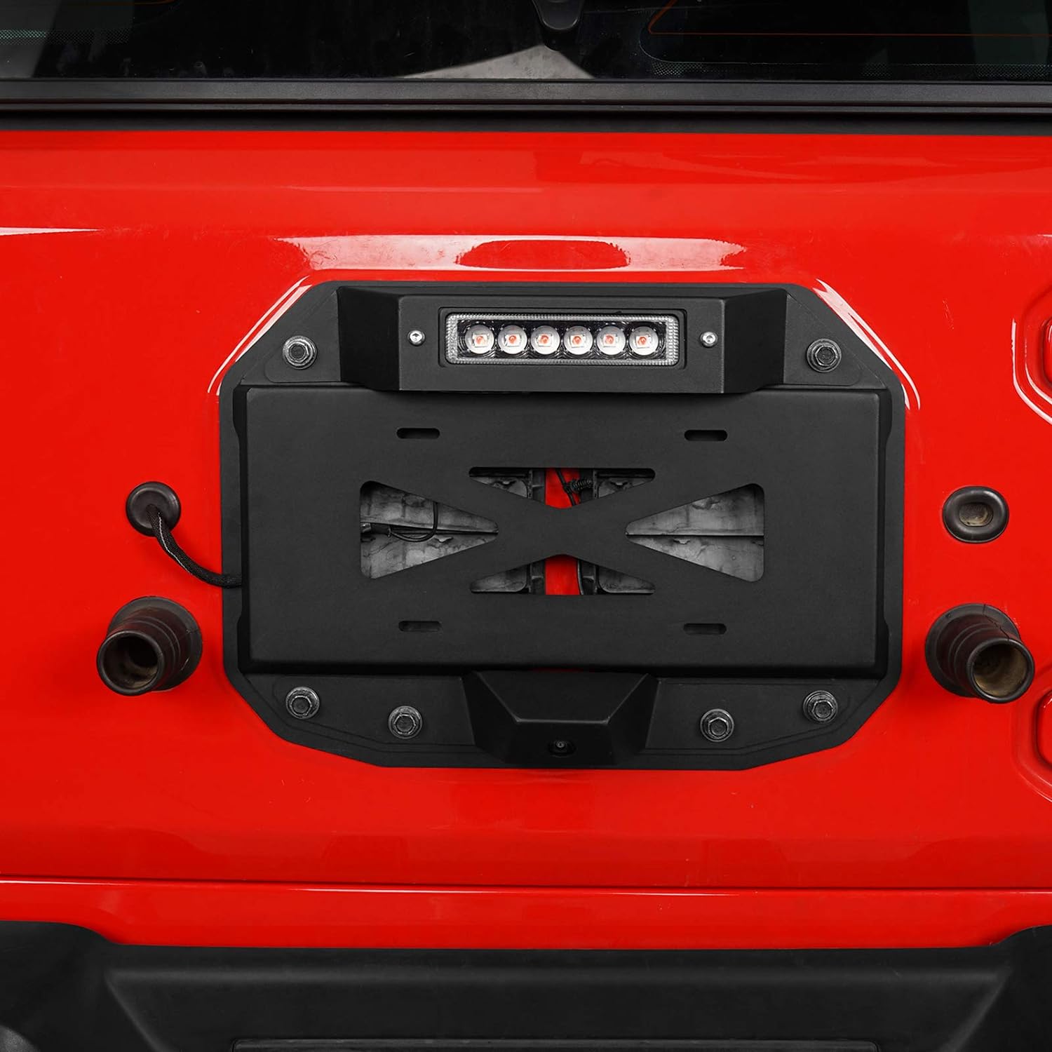 u-Box JL Wrangler Spare Tire Delete License Plate Relocation Kit w/Hole for Factory Back-up Camera & Plate Illuminate Light & Third Brake Light Compatible with Jeep Wrangler JL 2018-2022 Pack of 2