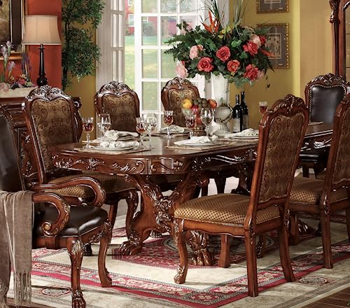 Kitchen Furniture Set 9pc Formal Dining Table Set Include 1 Dining Table, 6 Side Chairs and 2 Arm Chairs, 8-Person Solid Wood Extendable Dining Set (Cherry B)