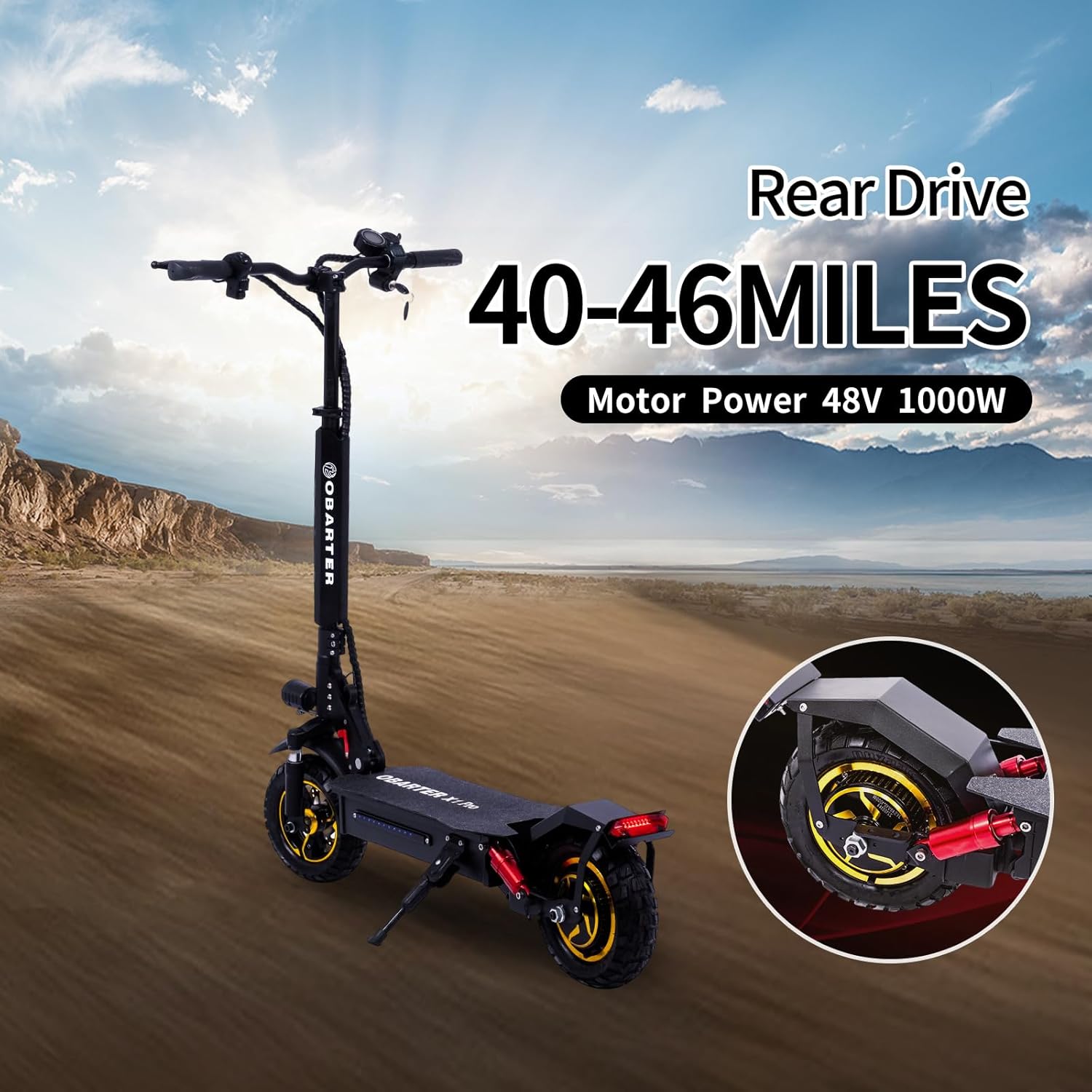 X1pro Foldable Electric Scooter 1000W High Power Rear Drive Off-Road Scooter Max Speed 28MPH 10" Vacuum Tire 48V 21AH Large Battery 40-46 Miles with Brake System Dual Shock Absorbers