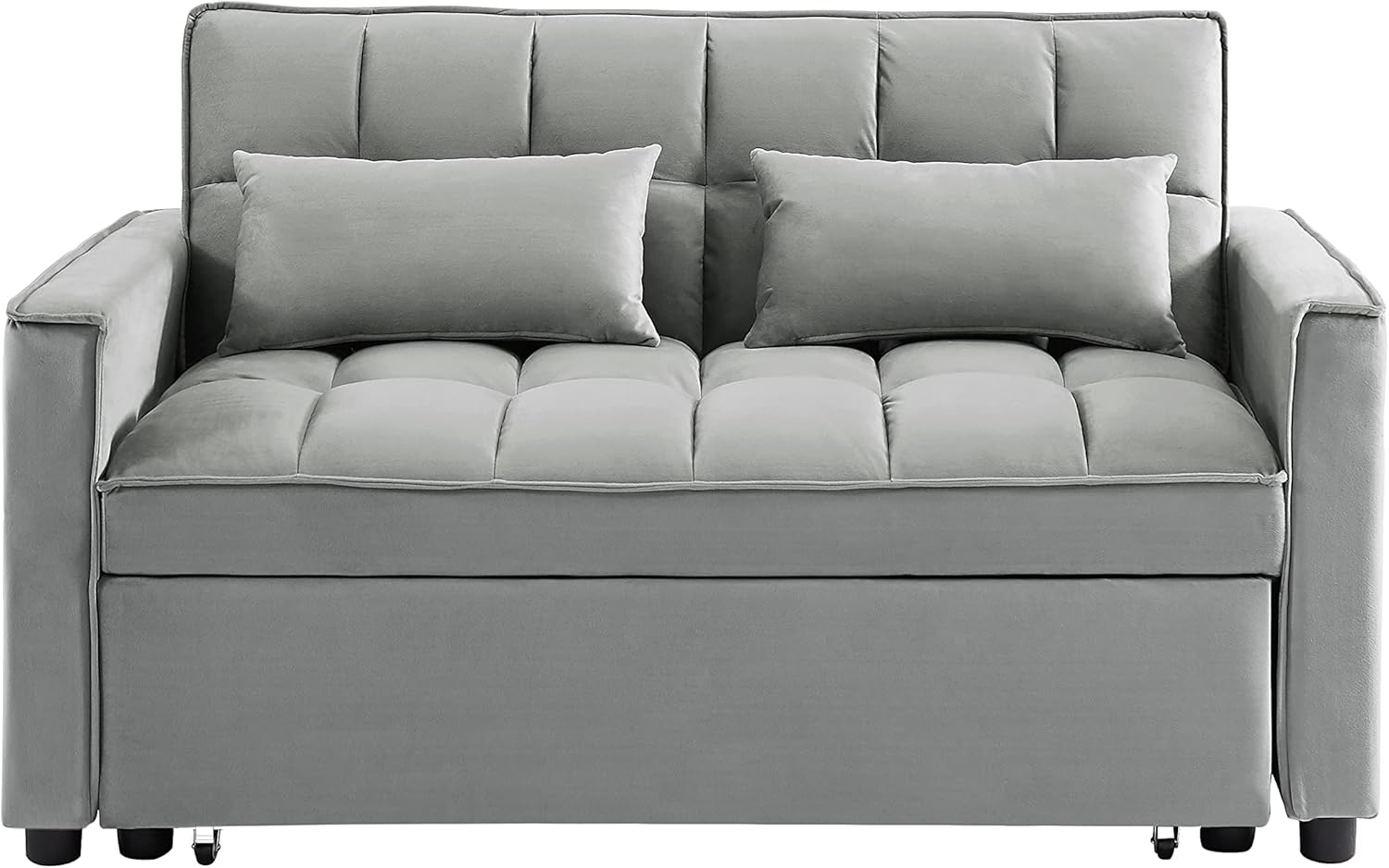 Eafurn 3 in 1 Multi-Functional Convertible Sleeper Sofa Bed, Modern Futon Loveseat Pull Out Couch with Reclining Adjustable Backrest & Side Pockets for Apartment Living Room Bedroom, Grey 55.2"