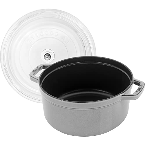 Staub Cast Iron 4-qt Round Cocotte with Glass Lid - Cherry & Accessories Turner, One Size, Matte Black