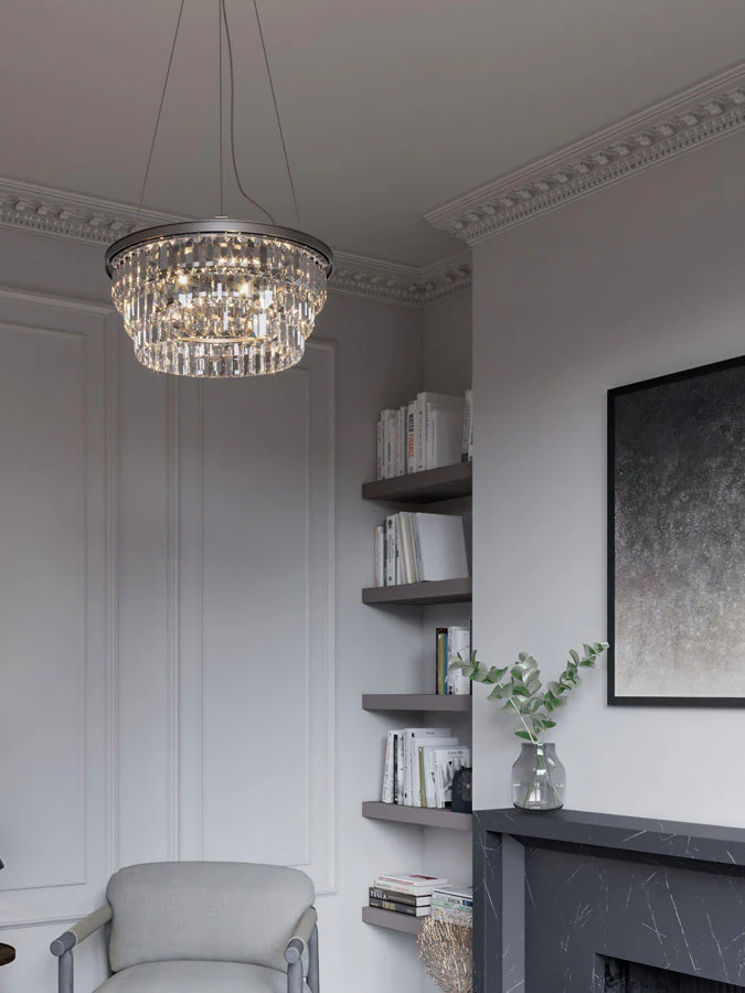 Alila - 5 light graphite silver tiered crystal glass chandelier