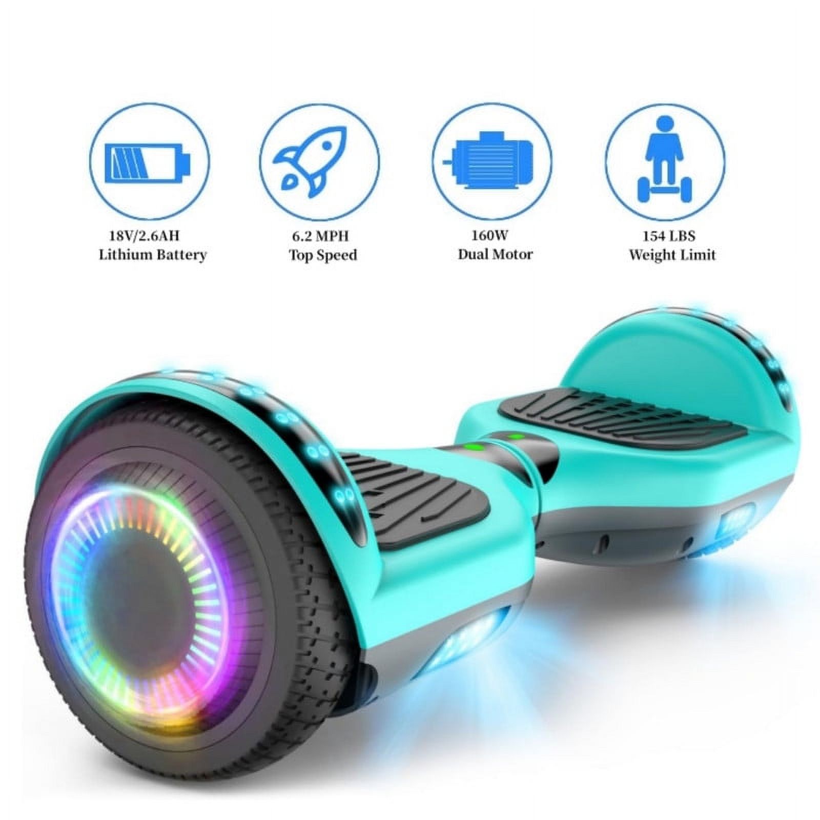 SISIGAD My First Hoverboard 6.5 inch Off-Road All Terrain Hoverboard with LED Flash Wheels for Teens, Inlaid Motor, Green Gray