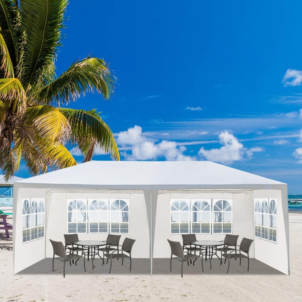 20' x 10' White Pop Up Canopy Tent - Waterproof, Heavy-Duty Iron Tube Frame with PE Cloth Cover, Ideal for Weddings, Parties, and Outdoor Events