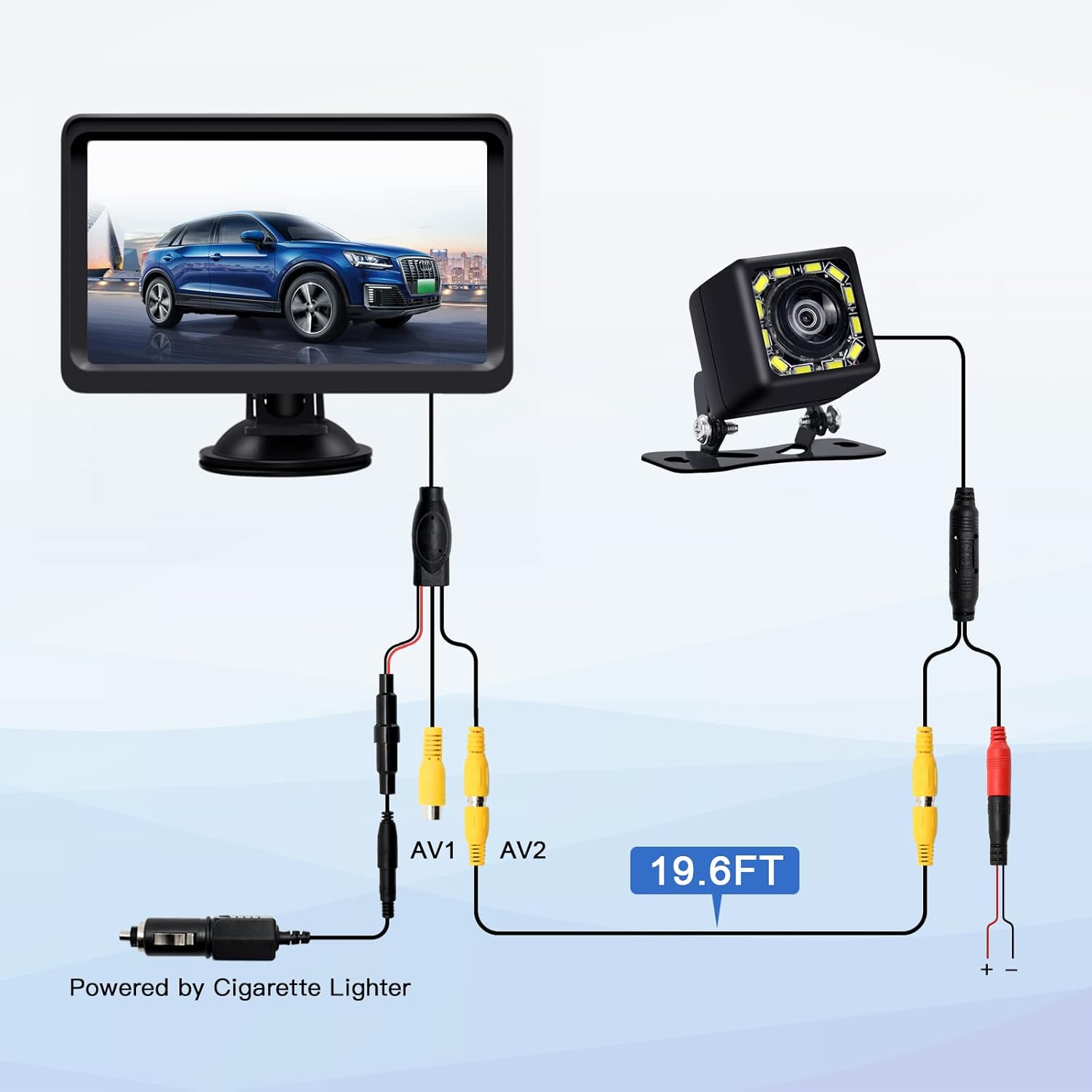 CDSPY Backup Camera for Car HD 1080P with 7 Inch Monitor Kit IP69 Waterproof Rear View Camera Super Night Vision 12 LED Reverse Wired Back Up Camera System for Car Pickup Truck SUV, Easy DIY Install Pack of 2
