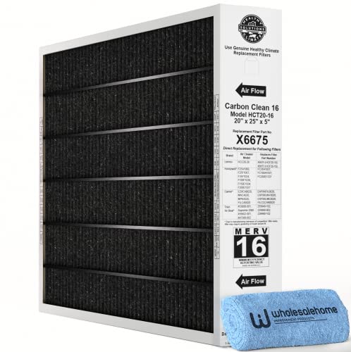 Lennox X6675 20x25x5 Air Filter, Merv 16 Carbon Clean Home Furnace Filter for HVAC system with Wholesalehome Cleaning Cloth Variation
