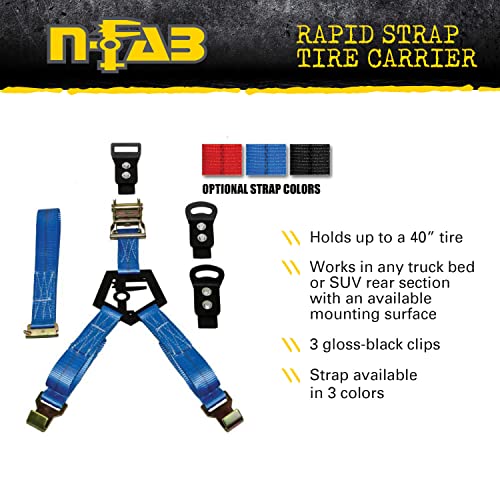 N-Fab Rapid Strap Truck Bed Tire Carrier | Gloss Black, Black Strap, Solid Welded Construction | BM1TSBK | Universal