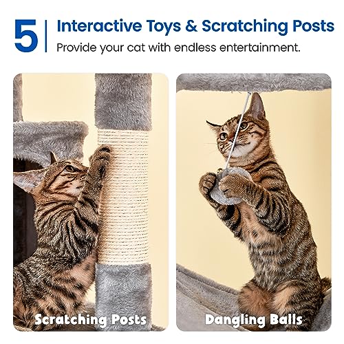 MWPO Extra Large Cat Tree, 77.6-Inch Tall Cat Tower for Indoor Cats with 2 Large Condos, Multi-Level Cat Stand for Large Cat with 3 Hammocks, Wide Perch, Scratching Posts, Dangling Toys, Beige