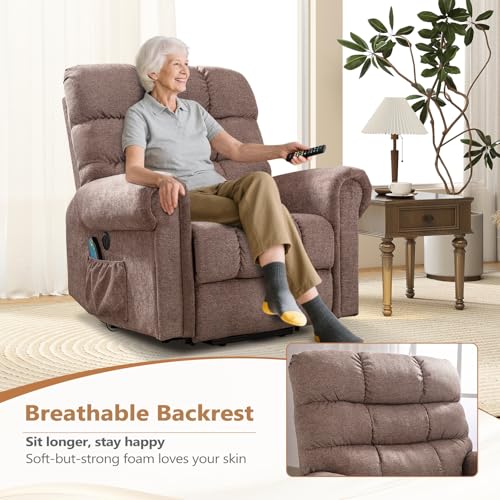 ANJ Large Power Lift Recliner Chair with Massage and Heat for Elderly Big People, Electric Wide Recliners, Heavy Duty and Safety Motion Fabric Reclining Mechanism with USB Ports, Side Pocket, Camel