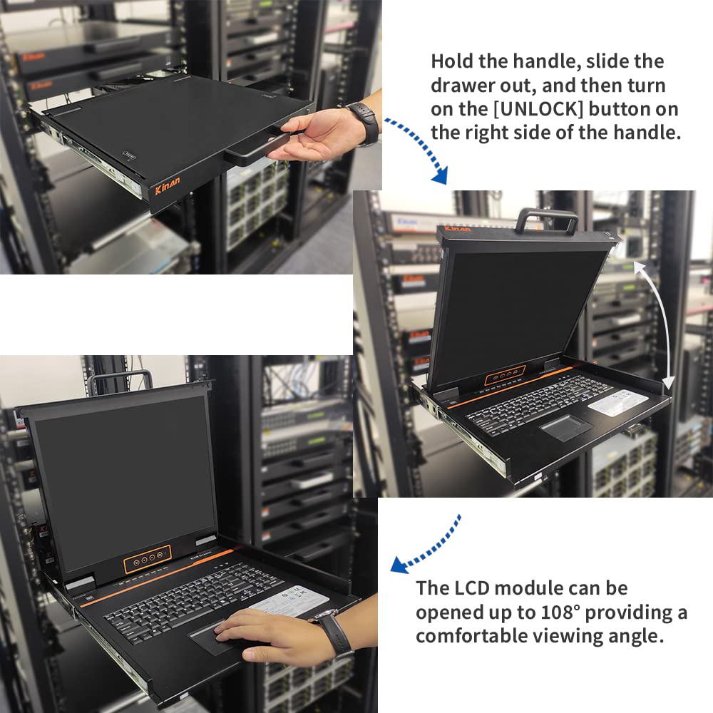 8 Port Rackmount KVM Console with 19 LCD Monitor,VGA KVM Console w/Cables,1U,1280×1024@60Hz