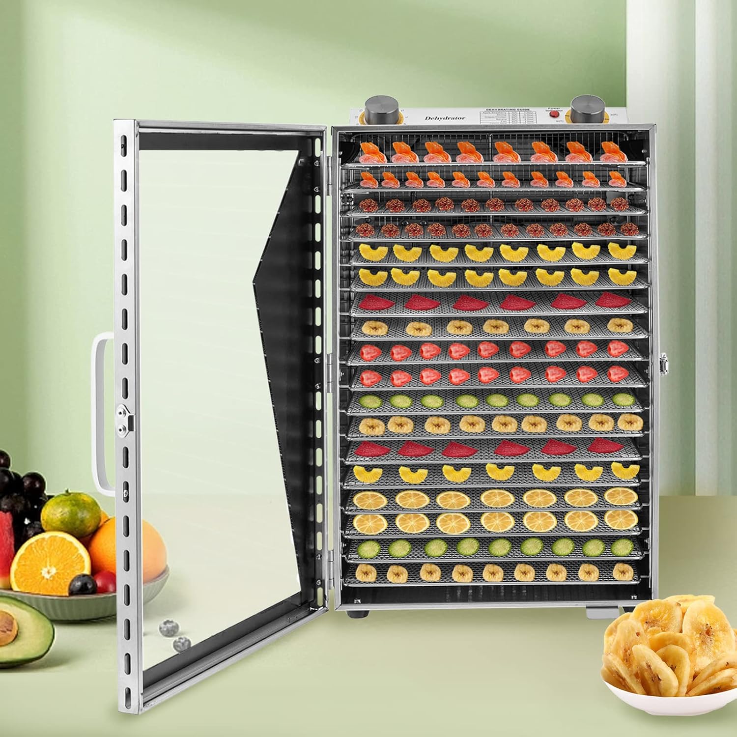 Food Dehydrator, Food Dryer with 18 Stainless Steel Trays, Food Dehydrator Machine with Adjustable Timer and Temperature Control for Fruit MeatBeef Jerky Herbs, Vegetable Dryer