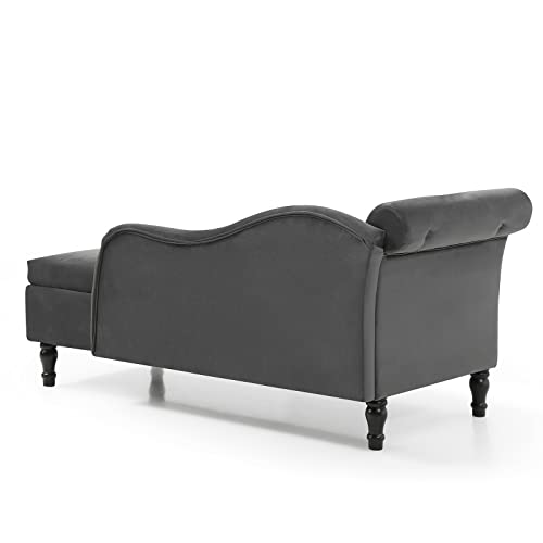 Chaise Lounge Indoor,Velvet Lounge Chair for Bedroom with Storage & Pillow,Modern Upholstered Rolled Arm Chase Lounge for Sleeping with Nailhead Trim for Living Room Bedroom Office(Orange)