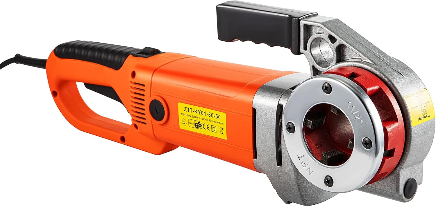 VEVOR Electric Pipe Threader, 2300W Pipe Threading Machine, Heavy-Duty Hand-Held Power Drive Kit, 110V Pipe Threader Machine Copper Motor, Portable Pipe Threader with 6 Dies 1/2"-2" and Carrying Case