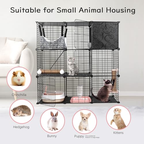 4-Tier Cat Cage with Storage Cubes, Large Cat Cages Indoor with Litter Box, DIY Metal Wire Cat Enclosure Playpen Kennels Crate Catio with Hammock, Cat Bed, Scratcher, Bowl for 1-3 Cats