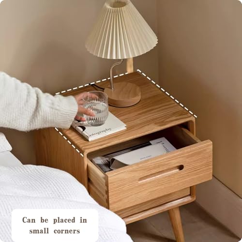 Solid Wood Night Stand, Original Wooden Colour Mid Century Modern Nightstand, Small Nightstand with Two Drawers, Bedside Tables for Living Room&Bedroom (1)