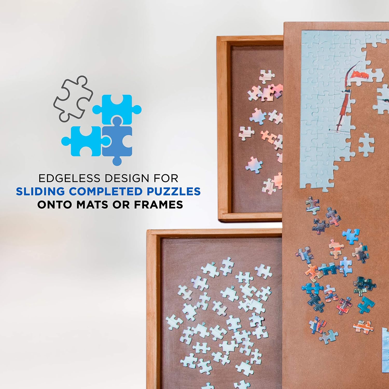 Jumbl Puzzle Board Rack | 27&rdquo; x 35&rdquo; Wooden Jigsaw Puzzle Table w/ 6 Storage & Sorting Drawers | Smooth Plateau Fiberboard Work Surface & Reinforced Hardwood | for Games & Puzzles Up to 1,500 Pieces