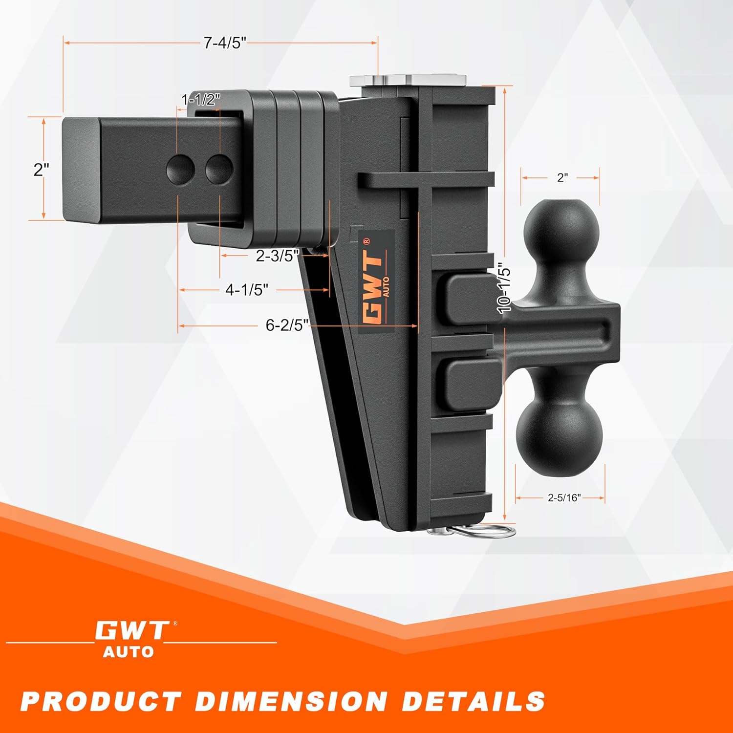 Dual-Ball Adjustable Trailer Hitch(2"&2-5/16"), Fits 2-Inch Receiver, 6 Inch Drop/Rise Drop Cushioned Hitch, 25,000 LBS GTW-Tow Hitch for Truck, Solid Ball Mount, Black, Heavy Duty